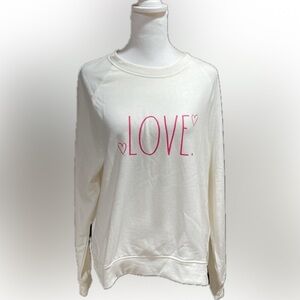 LOVE Pullover Sweatshirt - White with Pink Print